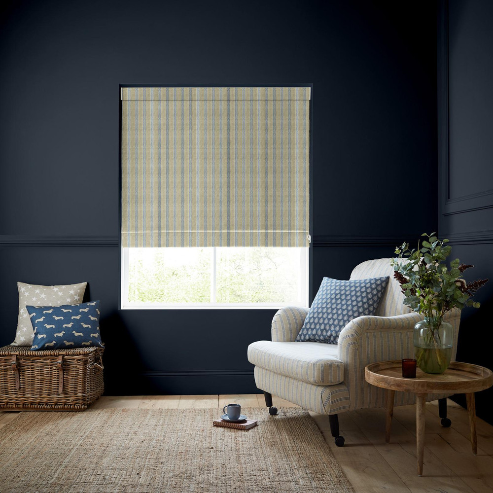 George Stripe Indigo Roman Blind by Emily Bond - 131033rom_ROOMSET_01.jpg