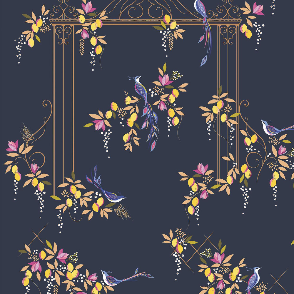 Birds & Gate Deep Navy Roman Blind - 130752rom_DETAIL_01.jpg