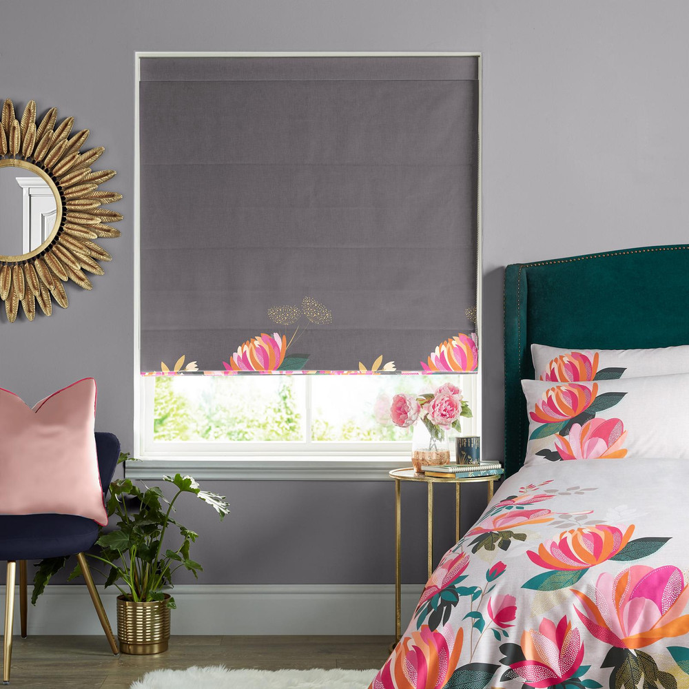 Peony Border Dark Grey Roman Blind by Sara Miller - 131124rom_ROOMSET_01.jpg