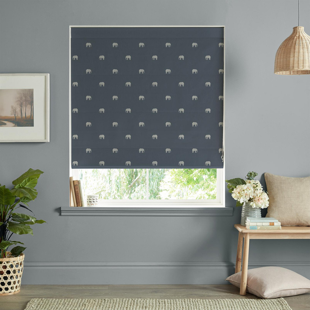 Elephant Deep Navy Roman Blind by Sophie Allport - 131201rom_ROOMSET_01.jpg