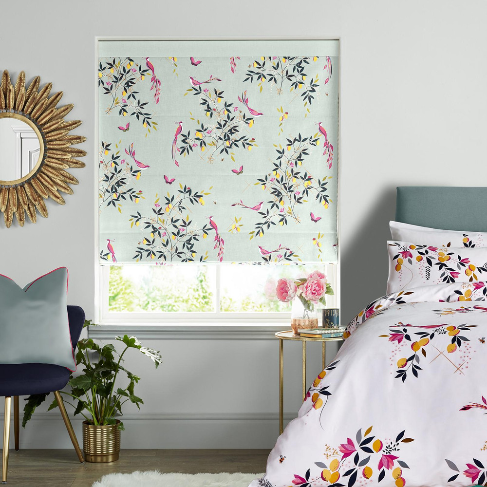 Birds & Trellis Duck Egg Roman Blind by Sara Miller - 131068rom_ROOMSET_01.jpg