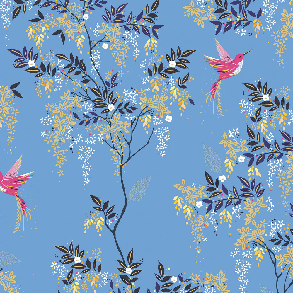 Hummingbird Cornflower Blue Roman Blind - 131108rom_DETAIL_01.jpg