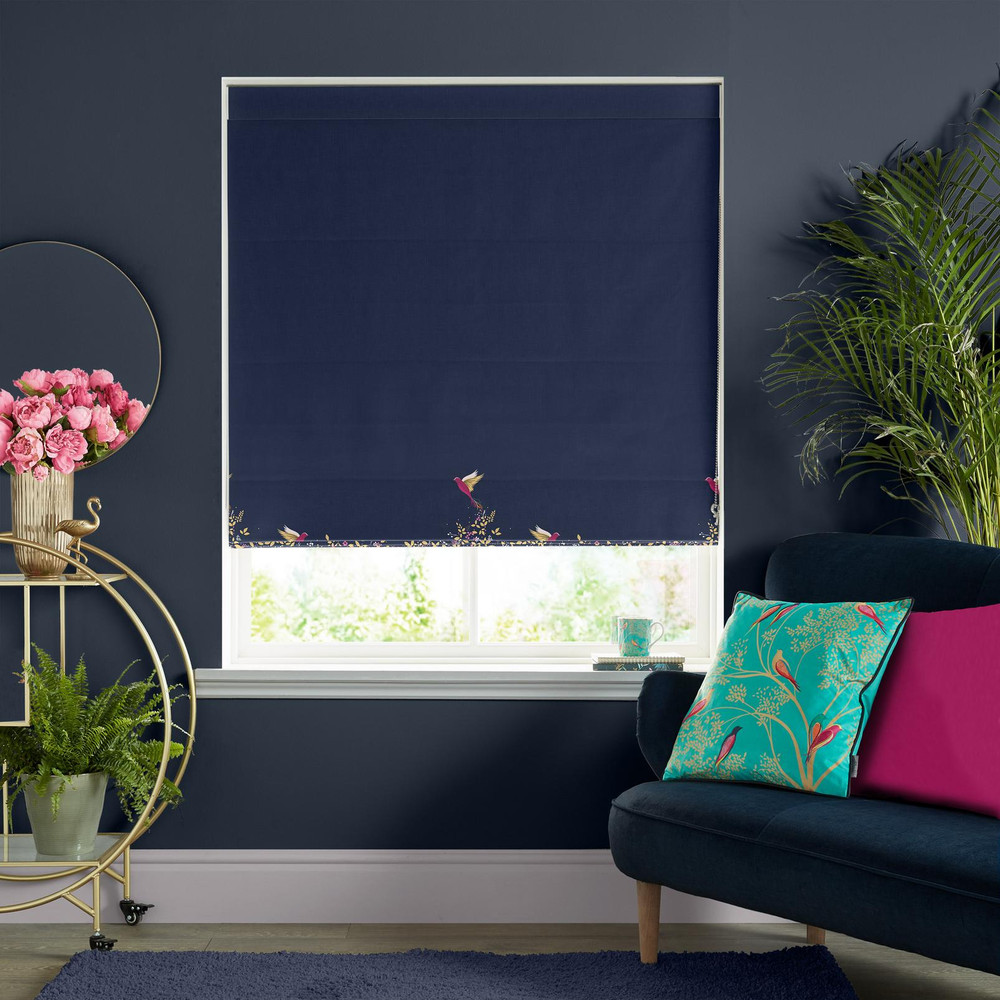 Hummingbird Border Deep Navy Roman Blind by Sara Miller - 131104rom_ROOMSET_01.jpg