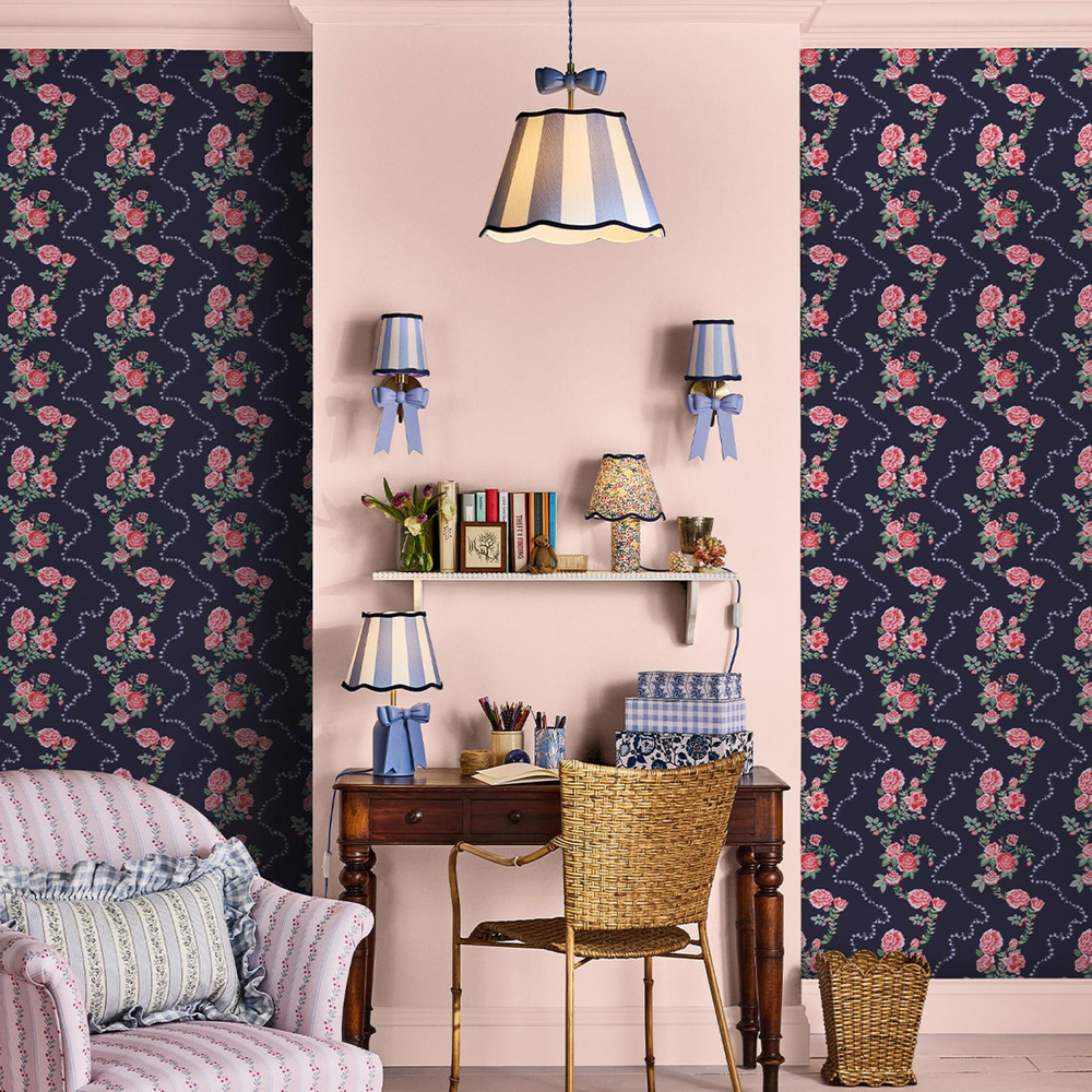 Cath Kidston Rose Flutter Navy Wallpaper - 131423_ROOMSET_ROSE FLUTTER NAVY_01.jpg