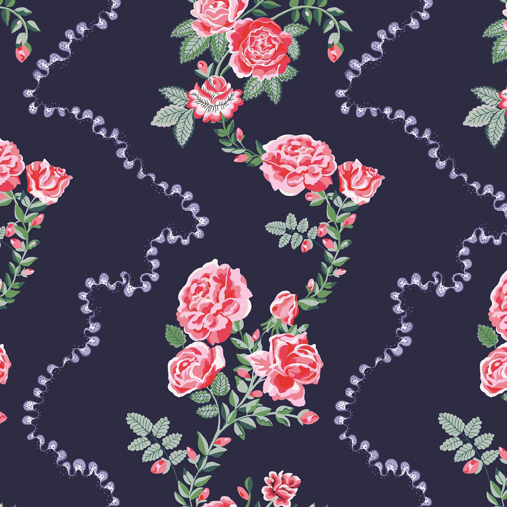 Cath Kidston Rose Flutter Navy Wallpaper - 131423_TILE_ROSE FLUTTER NAVY_01.jpg
