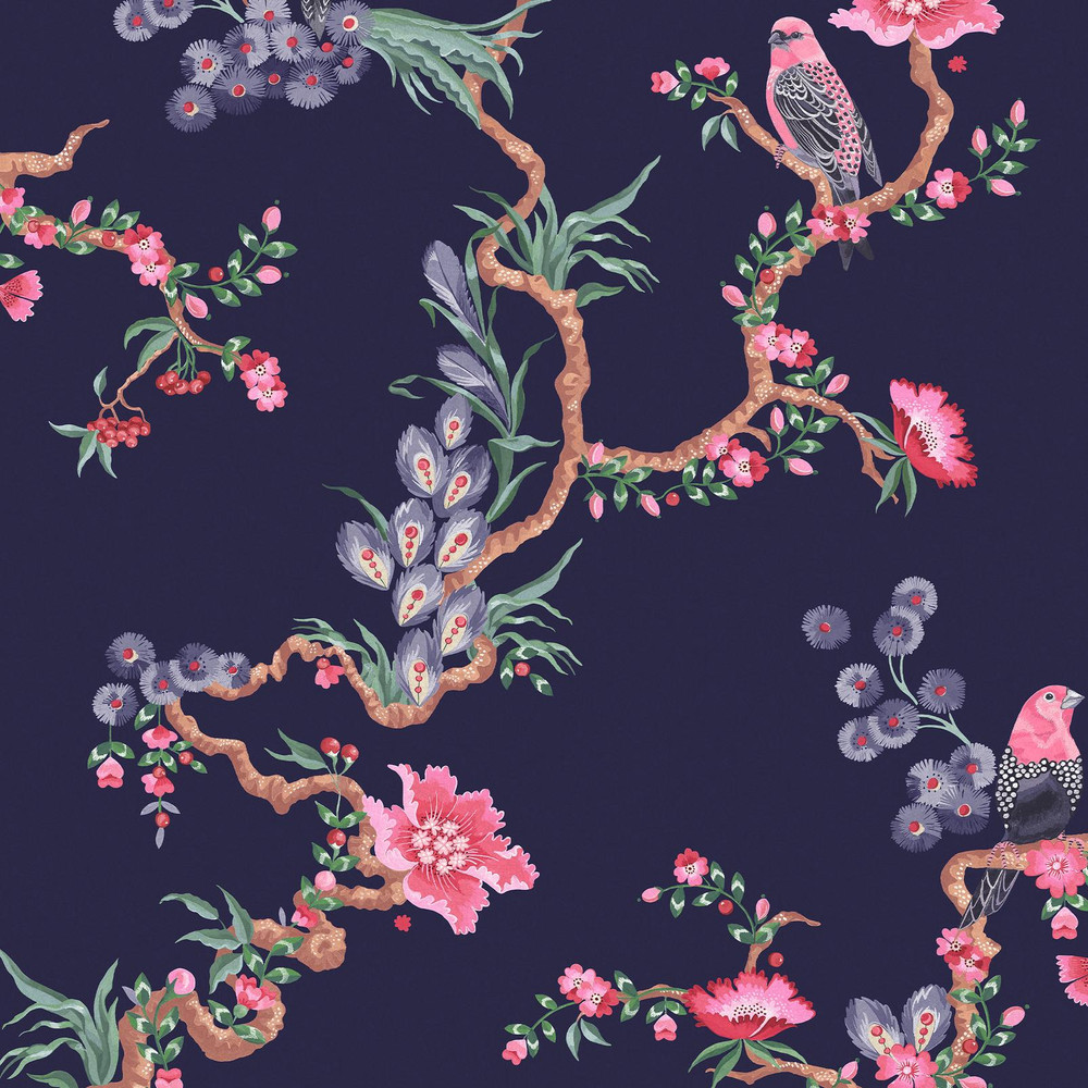 Cath Kidston Birds & Berries Navy Wallpaper - 131427_TILE_BIRDS AND BERRIES NAVY_01.jpg