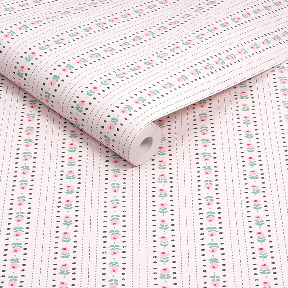 Cath Kidston Rose Ticking Stripe Pink Wallpaper - 131424_ROLLSHOT_ROSE TICKING STRIPE PINK_01.jpg