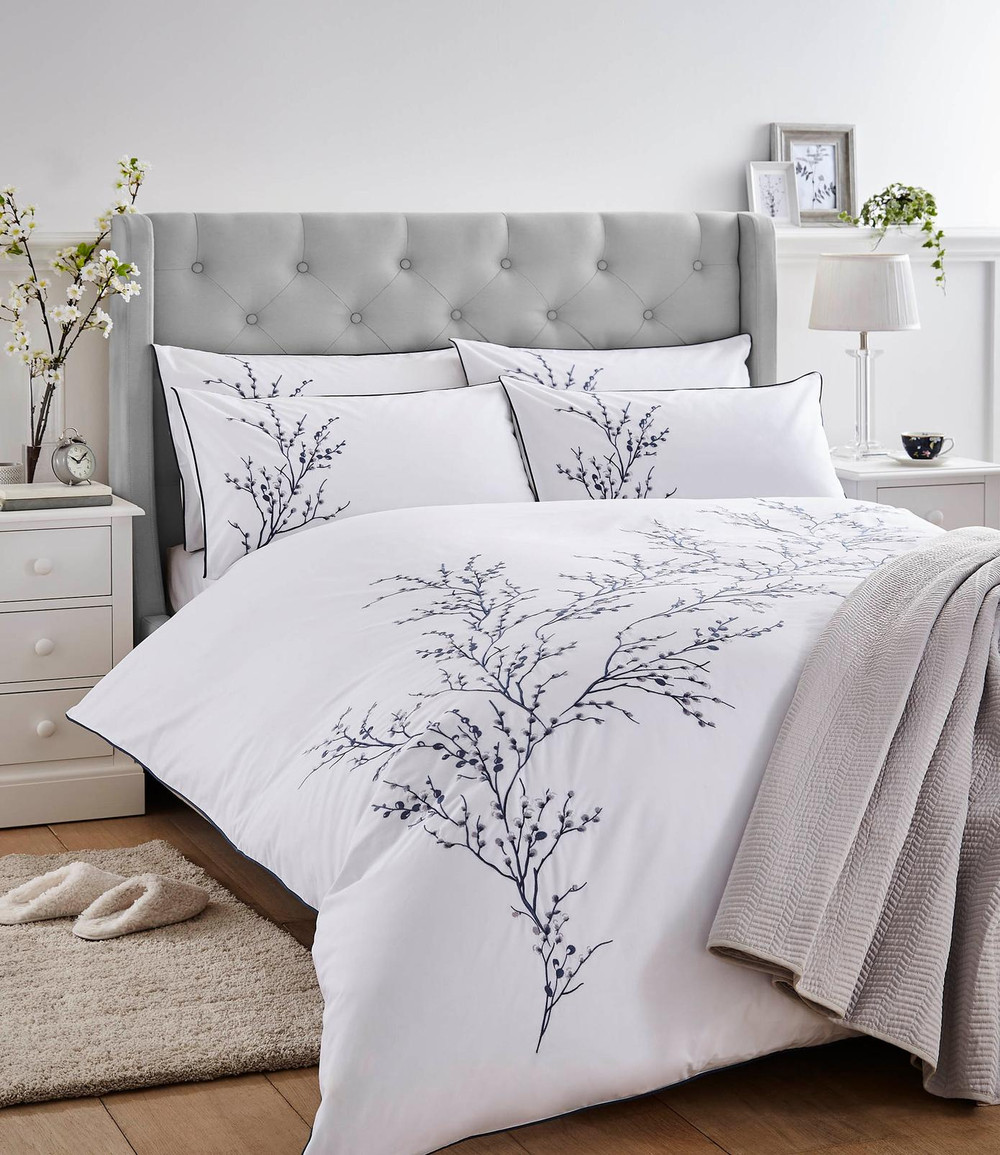 Pussy Willow Sprig Embroidered Midnight Duvet Cover Set - LAPUSSE01DQ_ROOMSET_PUSSY WILLOW SPRIG EMBROIDERED MIDNIGHT_01.jpg