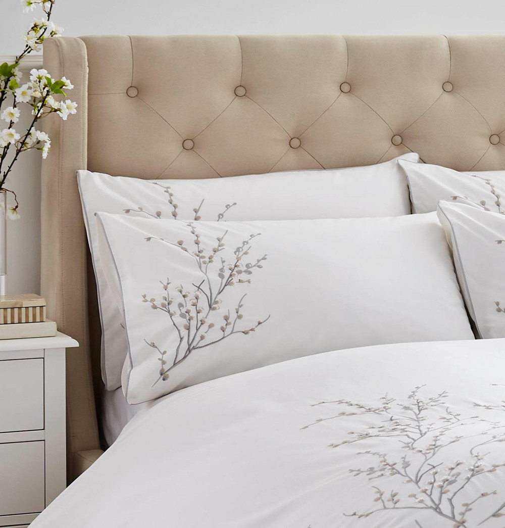Pussy Willow Sprig Embroidered Dove Grey Duvet Cover Set - LAPUSSE02DQ_CAMEO_PUSSY WILLOW SPRIG EMBROIDERED DOVE GREY_01.jpg