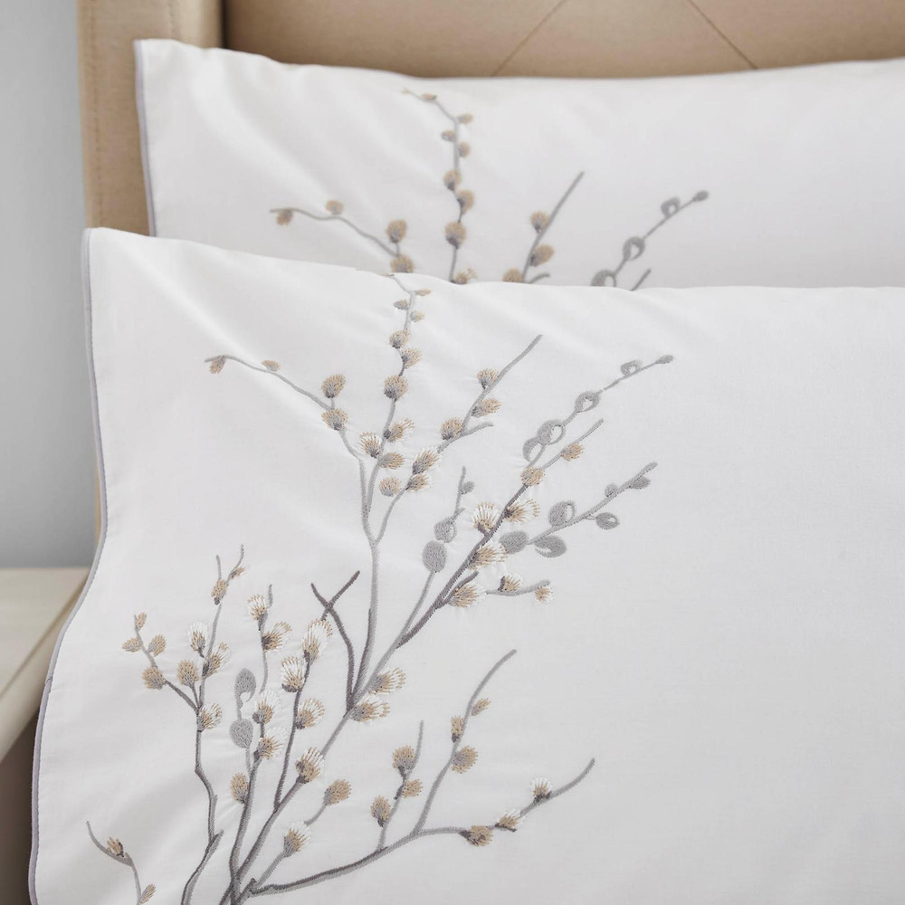 Pussy Willow Sprig Embroidered Dove Grey Duvet Cover Set - LAPUSSE02DQ_CAMEO_PUSSY WILLOW SPRIG EMBROIDERED DOVE GREY_02.jpg