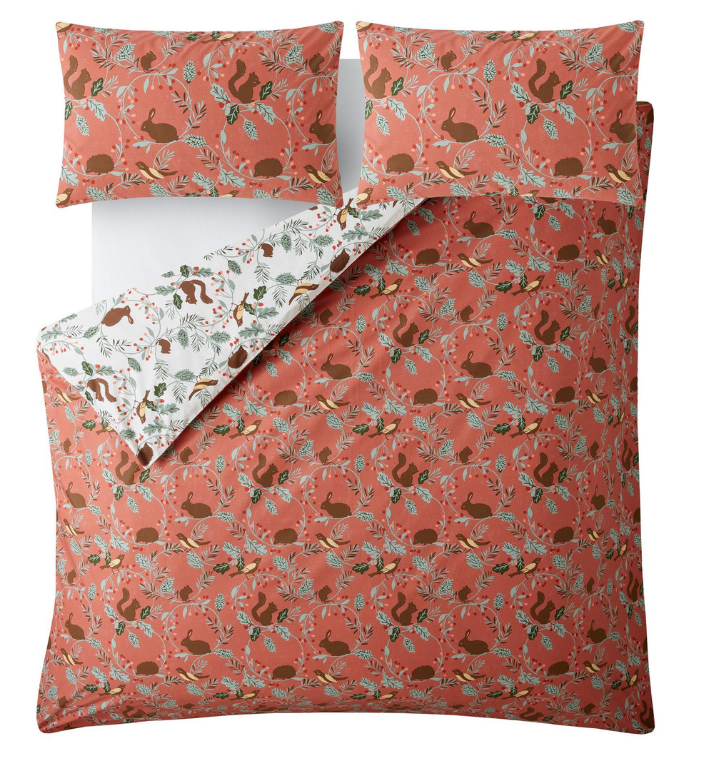 Autumnal Woodland Crimson Red Duvet Cover Set - LAAUTWOOD01DQ_CAMEO_AUTUMNAL WOODLAND CRIMSON RED RED_01.jpg