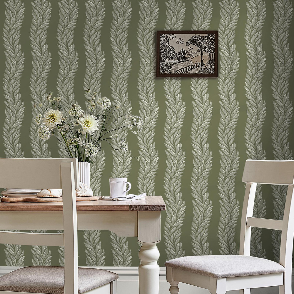 Laura Ashley Caulderton Leaves Olive Green Wallpaper - 140321_ROOMSET COULDERTON LEAVES OLIVE GREEN_01.jpg