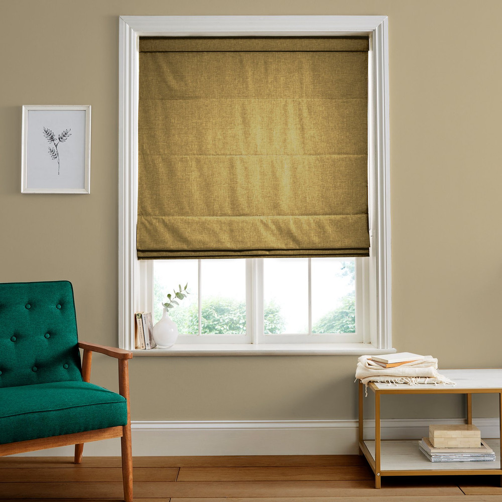 Ethereal Gold Roman Blind in a Roomset