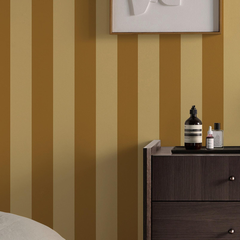 Made Demi Ochre Wide Stripe Wallpaper - 145225_ROOMSET_DEMI OCHRE WIDE STRIPE_01.jpg