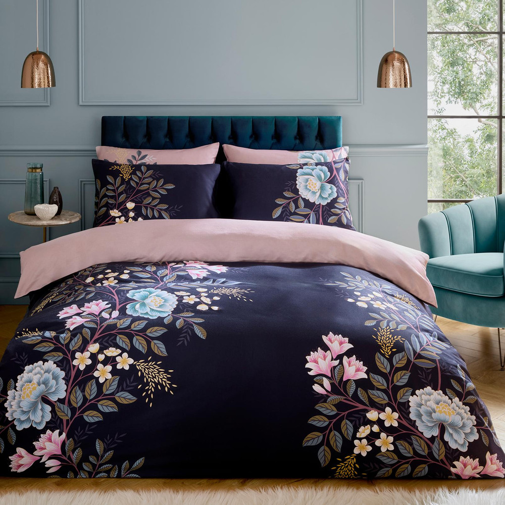 Oriental Blossom Navy/Light Mink Duvet Cover Set - SMORIENT01DQ_ROOMSET_ORIENTAL_BLOSSOM_NAVY-LIGHT_MINK_DOUBLE_DUVET_COVER_02.jpg