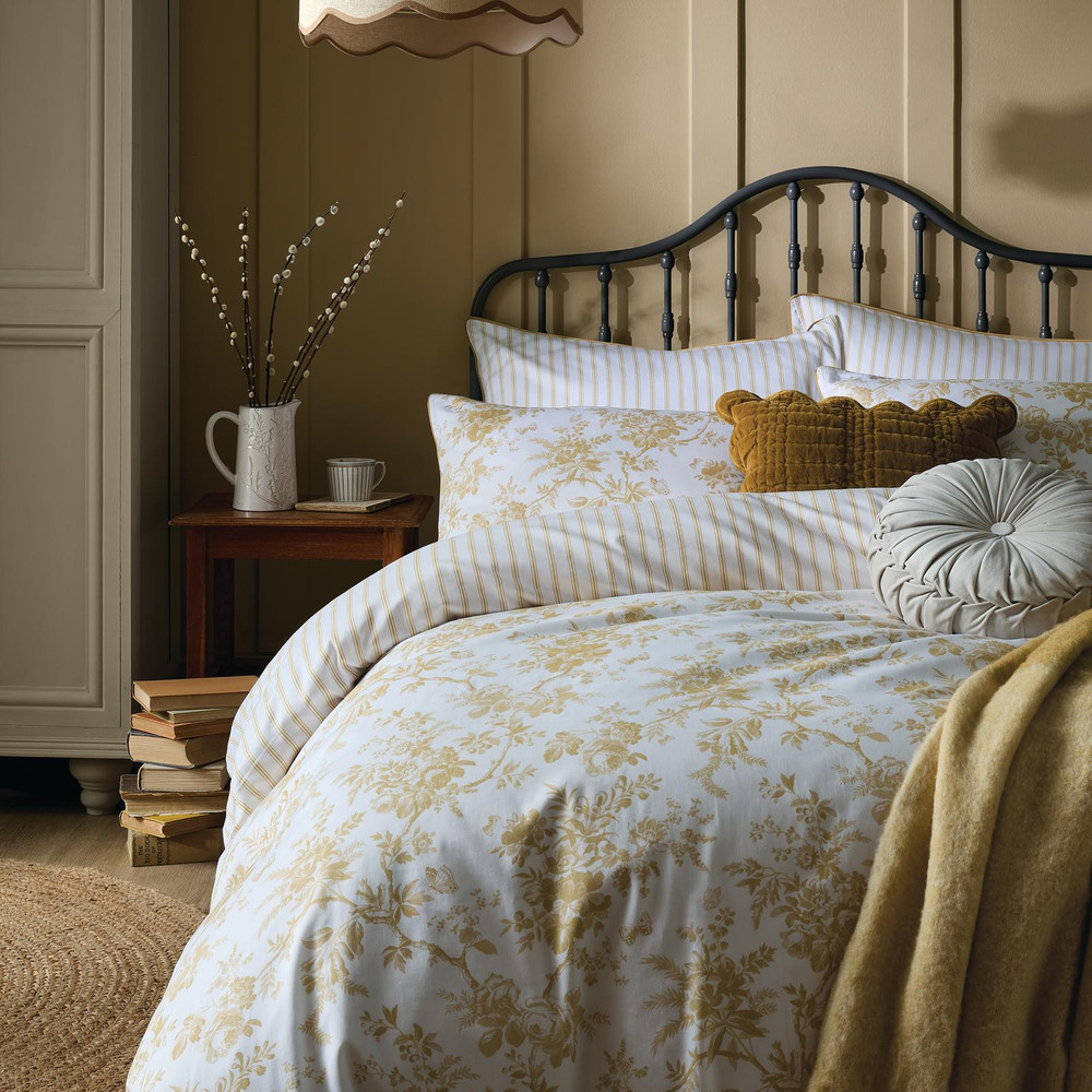 Walled Garden Ochre Yellow Duvet Cover Set - LAWALL02DQ_ROOMSET_WALLED_GARDEN_OCHRE_YELLOW_DOUBLE_DUVET_COVER_01.jpg