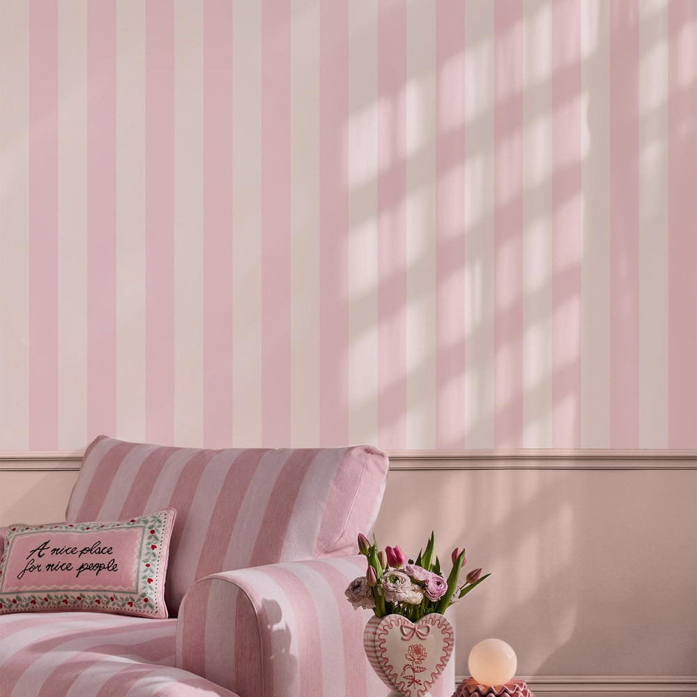 Cath Kidston Canopy Stripe Pink Wallpaper - 145327_ROOMSET_CANOPY STRIPE PINK_01.jpg