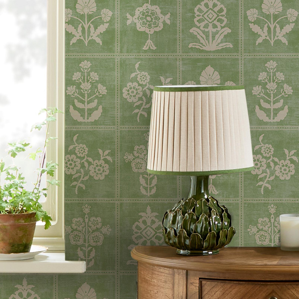 Joules Garden Floral Grid Pistachio Green Wallpaper - 145392_ROOMSET_GARDEN FLORAL GRID PISTACHIO GREEN_02.jpg