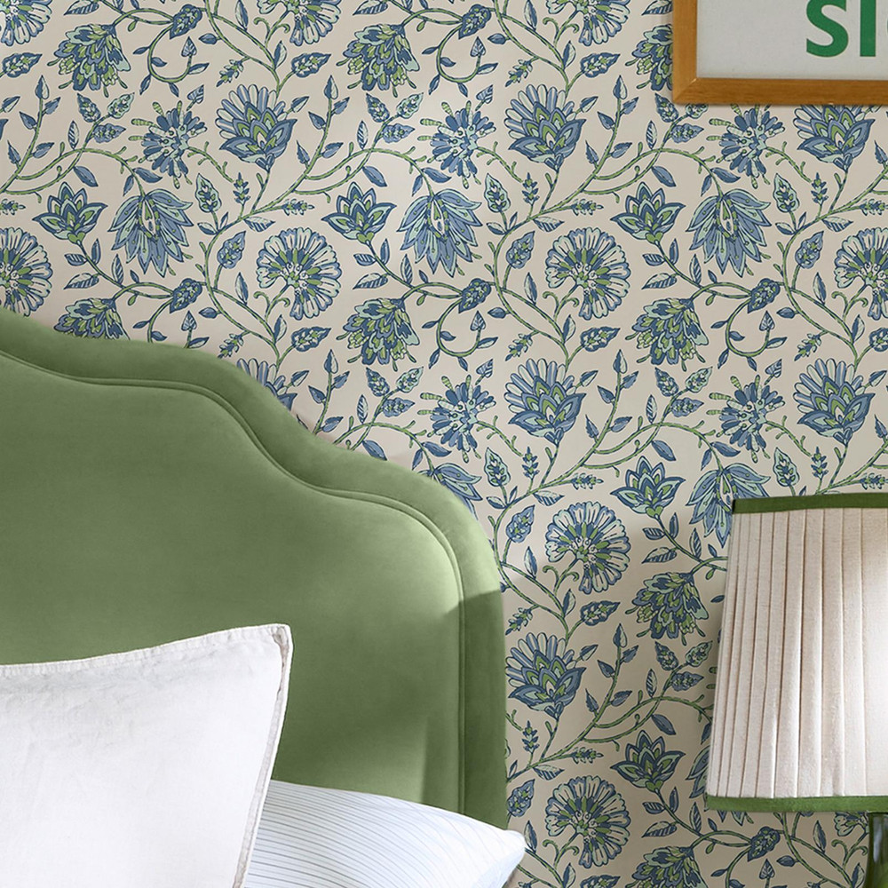 Joules Trailing Indienne Floral Blue & Green Wallpaper - 145394_ROOMSET_TRAILING INDIENNE FLORAL BLUE AND GREEN_02.jpg