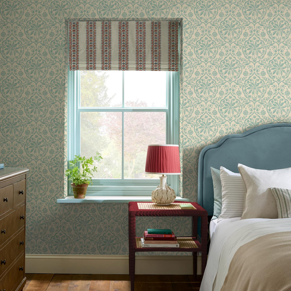 Joules Indienne Palm Cream & Duck Egg Blue Wallpaper - 145395_ROOMSET_INDIENNE PALM CREAM AND DUCK EGG BLUE_01.jpg