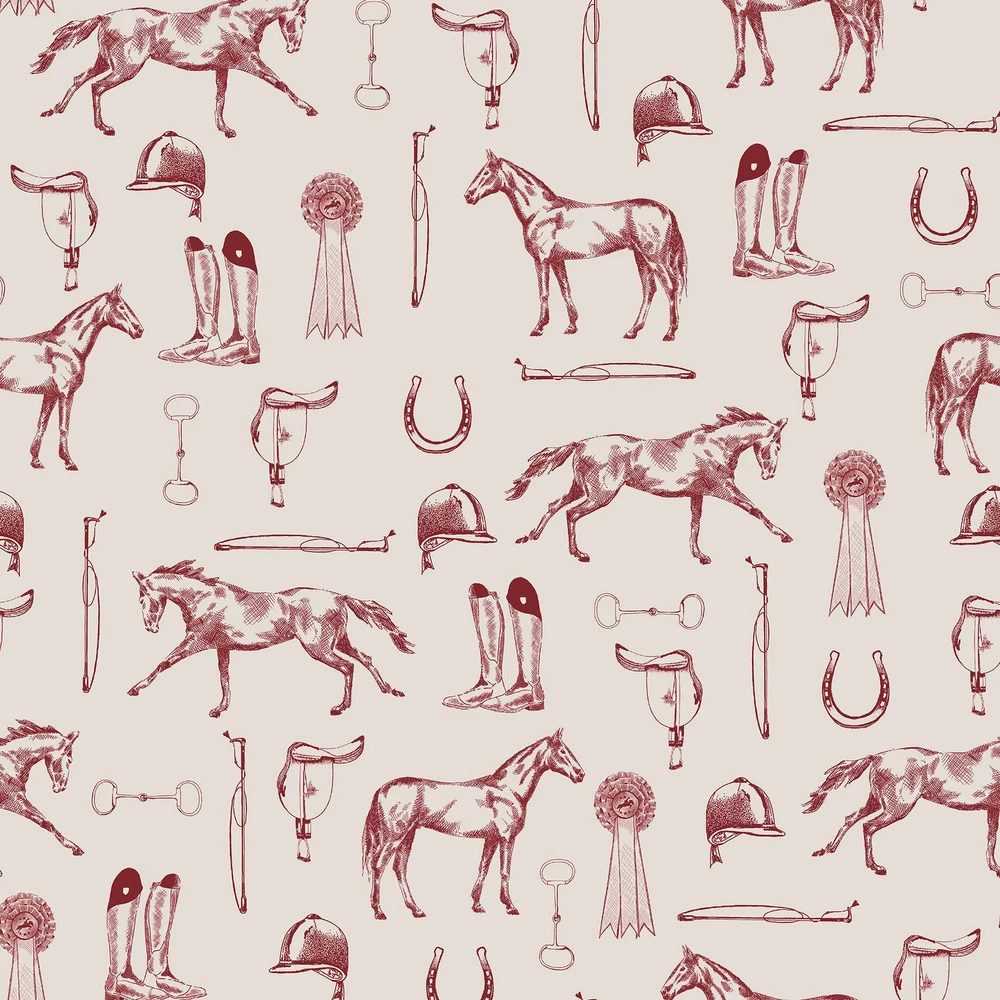 Joules Sketched Equestrian Cream & Burgundy Wallpaper - 145385_TILE_SKETCHED EQUESTRIAN CREAM AND BURGUNDY_01.jpg