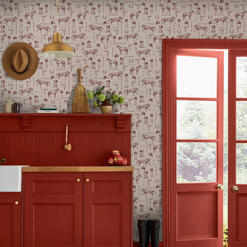 Joules Sketched Equestrian Cream & Burgundy Wallpaper - 145385_ROOMSET_SKETCHED EQUESTRIAN CREAM AND BURGUNDY_01.jpg