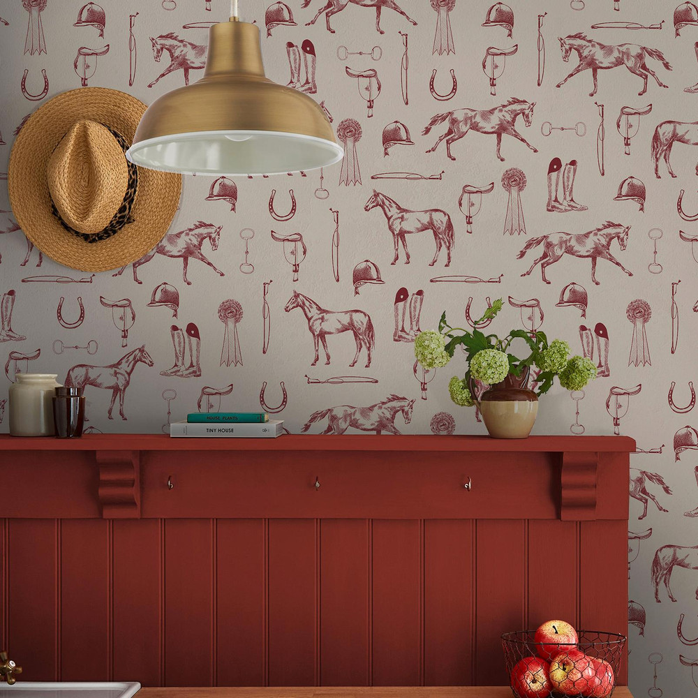 Joules Sketched Equestrian Cream & Burgundy Wallpaper - 145385_ROOMSET_SKETCHED EQUESTRIAN CREAM AND BURGUNDY_02.jpg