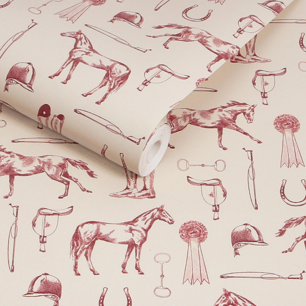 Joules Sketched Equestrian Cream & Burgundy Wallpaper - 145385_ROLLSHOT_SKETCHED EQUESTRIAN CREAM & BURGUNDY_01.jpg
