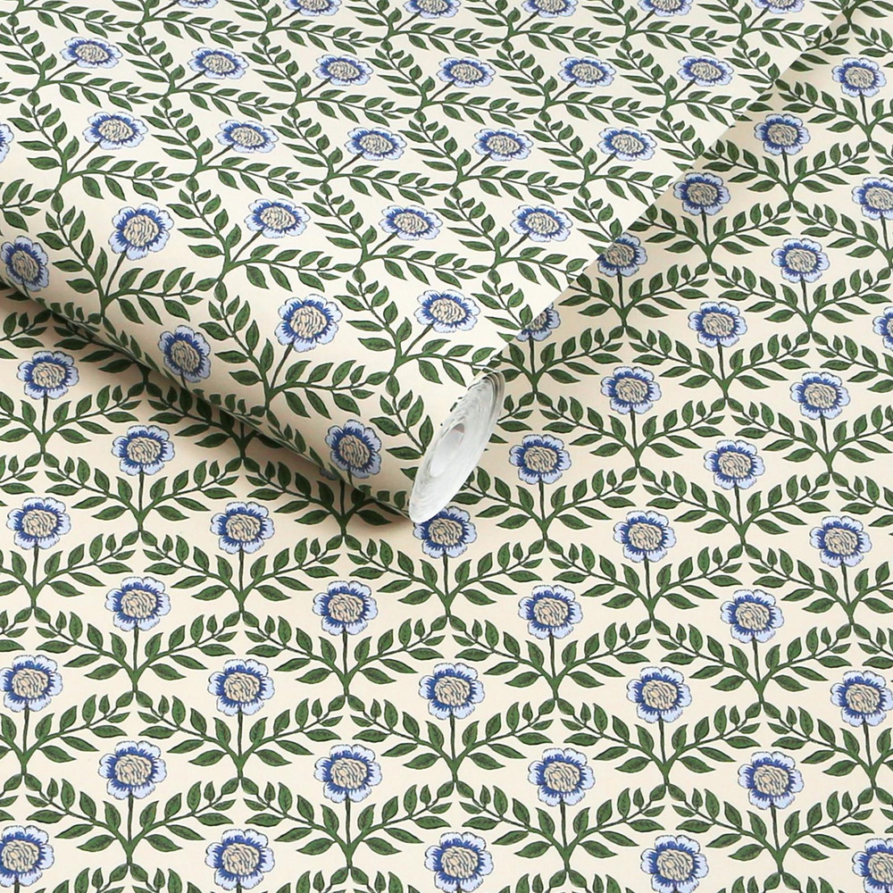 Joules Stately Floral Green & Blue Wallpaper - 145390_ROLLSHOT_STATELY FLORAL GREEN & BLUE_01.jpg