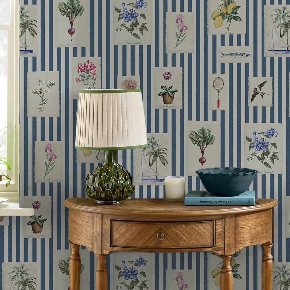 Joules Gallery Wall Stripe Blue Wallpaper - 145389_ROOMSET_GALLERY WALL STRIPE BLUE_02.jpg