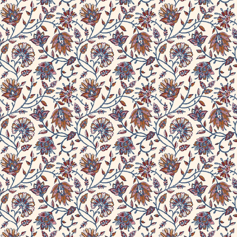 Joules Trailing Indienne Floral Blue & Orange Wallpaper - 145383_TILE_TRAILING INDIENNE BLUE AND ORANGE_01.jpg