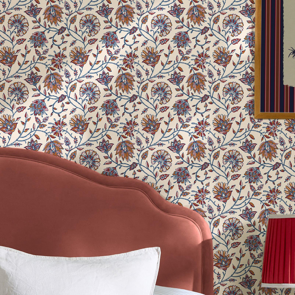 Joules Trailing Indienne Floral Blue & Orange Wallpaper - 145383_ROOMSET_TRAILING INDIENNE BLUE AND ORANGE_02.jpg