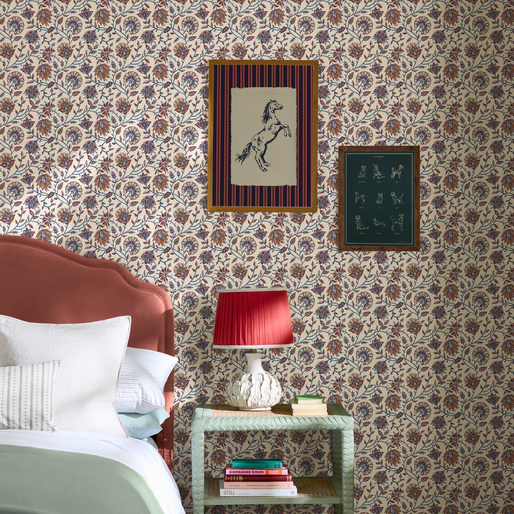Joules Trailing Indienne Floral Blue & Orange Wallpaper - 145383_ROOMSET_TRAILING INDIENNE BLUE AND ORANGE_01.jpg