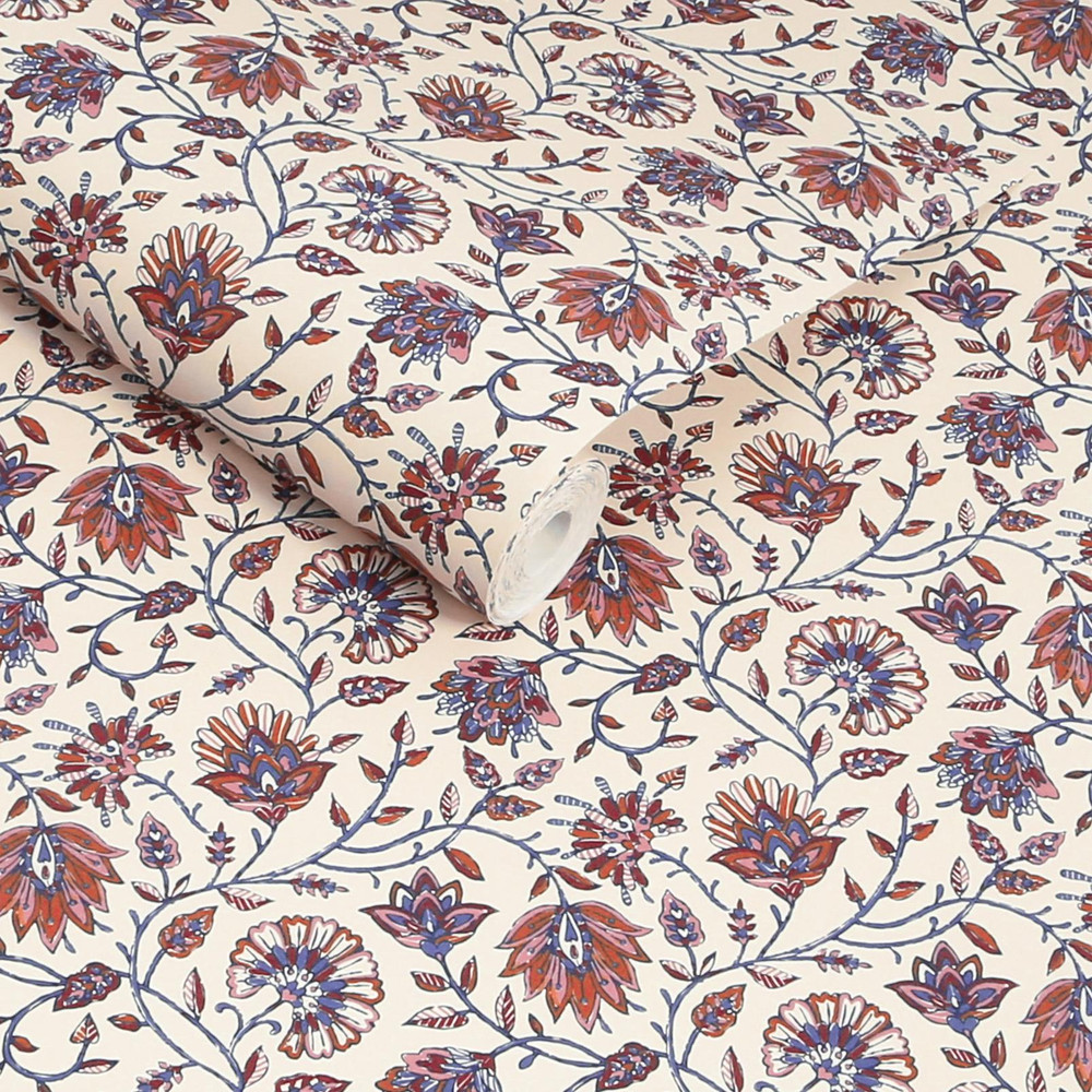 Joules Trailing Indienne Floral Blue & Orange Wallpaper - 145383_ROLLSHOT_TRAILING INDIENNE BLUE & ORANGE_01.jpg