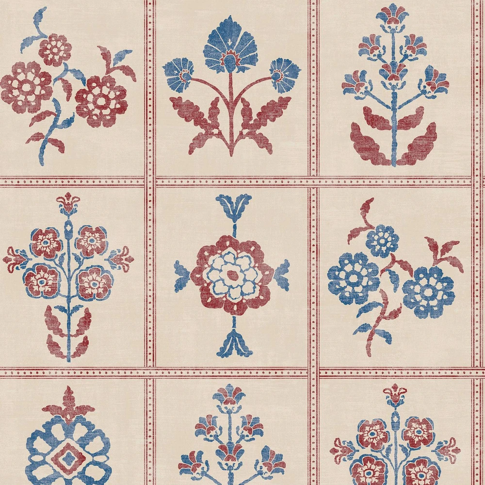Joules Garden Floral Grid Red & Blue Wallpaper - 145384_TILE_GARDEN FLORAL GRID RED AND BLUE_01.jpg