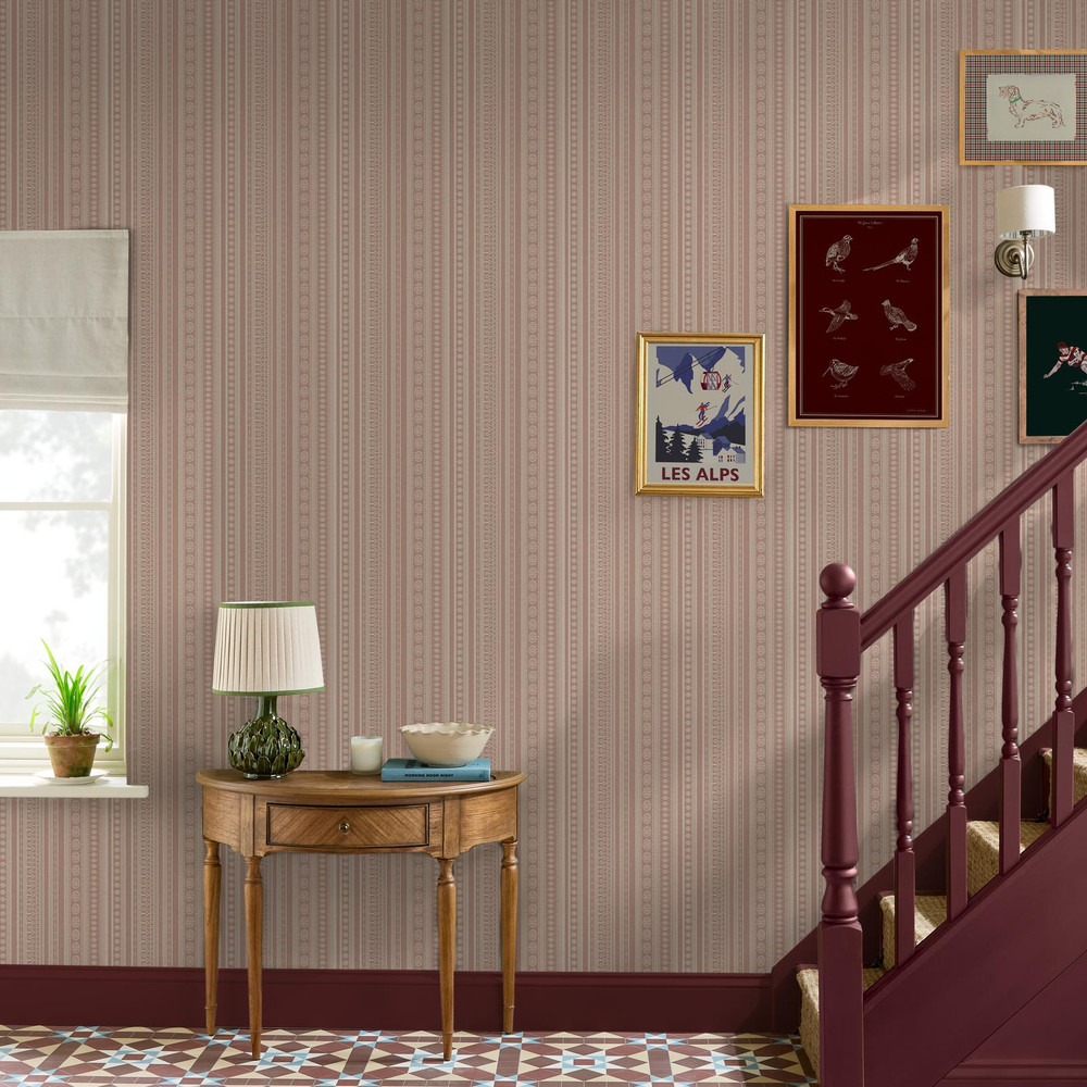 Joules Decorative Stripe Pink Wallpaper - 145381_ROOMSET_DECORATIVE STRIPE PINK_01.jpg