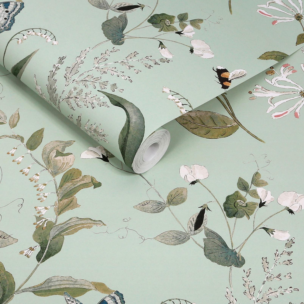 Sophie Allport Wild Floral Pale Mint Wallpaper - 146865_ROLLSHOT_WILD FLORAL PALE MINT_01.jpg