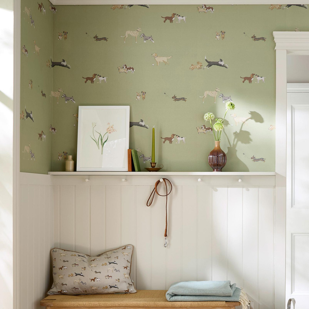 Sophie Allport Doggy Daycare Mossbank Green Wallpaper - 146831_ROOMSET_DOGGY DAYCARE MOSSBANK GREEN_01.jpg