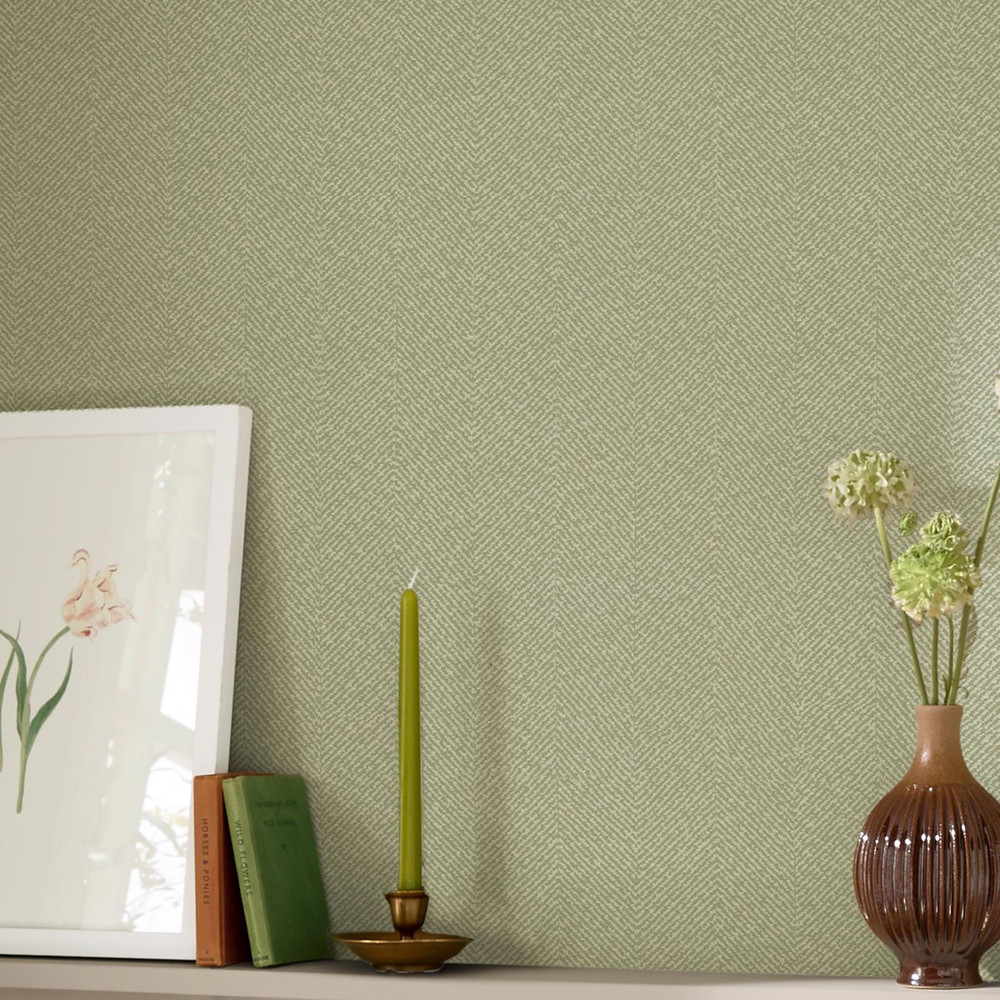 Sophie Allport Herringbone Texture Mossbank Green Wallpaper - 146837_ROOMSET_HERRINGBONE TEXTURE MOSSBANK GREEN_02.jpg