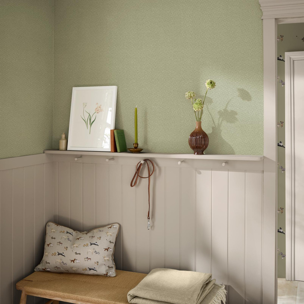 Sophie Allport Herringbone Texture Mossbank Green Wallpaper - 146837_ROOMSET_HERRINGBONE TEXTURE MOSSBANK GREEN_01.jpg