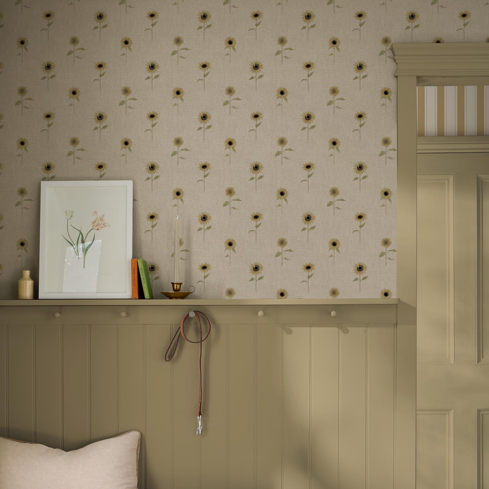 Sophie Allport Sunflowers Woven Wicker Wallpaper - 146851_ROOMSET_SUNFLOWERS WOVEN WICKER_01.jpg