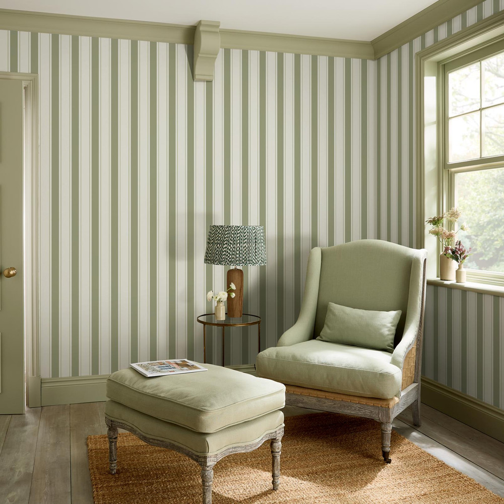 Sophie Allport Oundle Stripe Mossbank Green Wallpaper - 146844_ROOMSET_OUNDLE STRIPE MOSSBANK GREEN_01.jpg