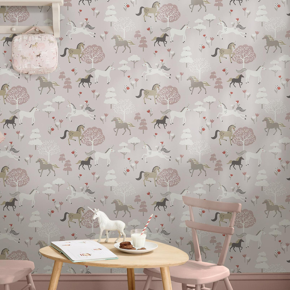 Sophie Allport Forest Ponies Chalk Blush Wallpaper - 146841_ROOMSET_FOREST PONIES CHALK BLUSH_01.jpg