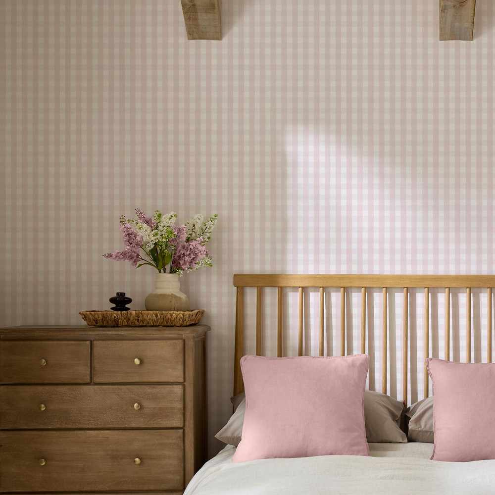 Hattie Gingham Pink Wallpaper - 145477_ROOMSET_HATTIE_GINGHAM_PINK_01.jpg
