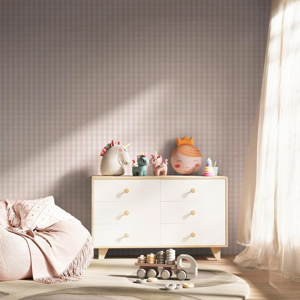 Hattie Gingham Pink Wallpaper - 145477_ROOMSET_HATTIE_GINGHAM_PINK_03.jpg