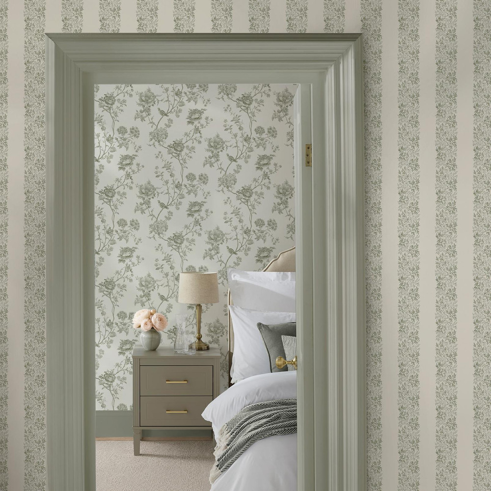 Martha Stewart Heritage Garden Stripe Moss Wallpaper - 146819_ROOMSET_HERITAGE GARDEN STRIPE MOSS_02.jpg