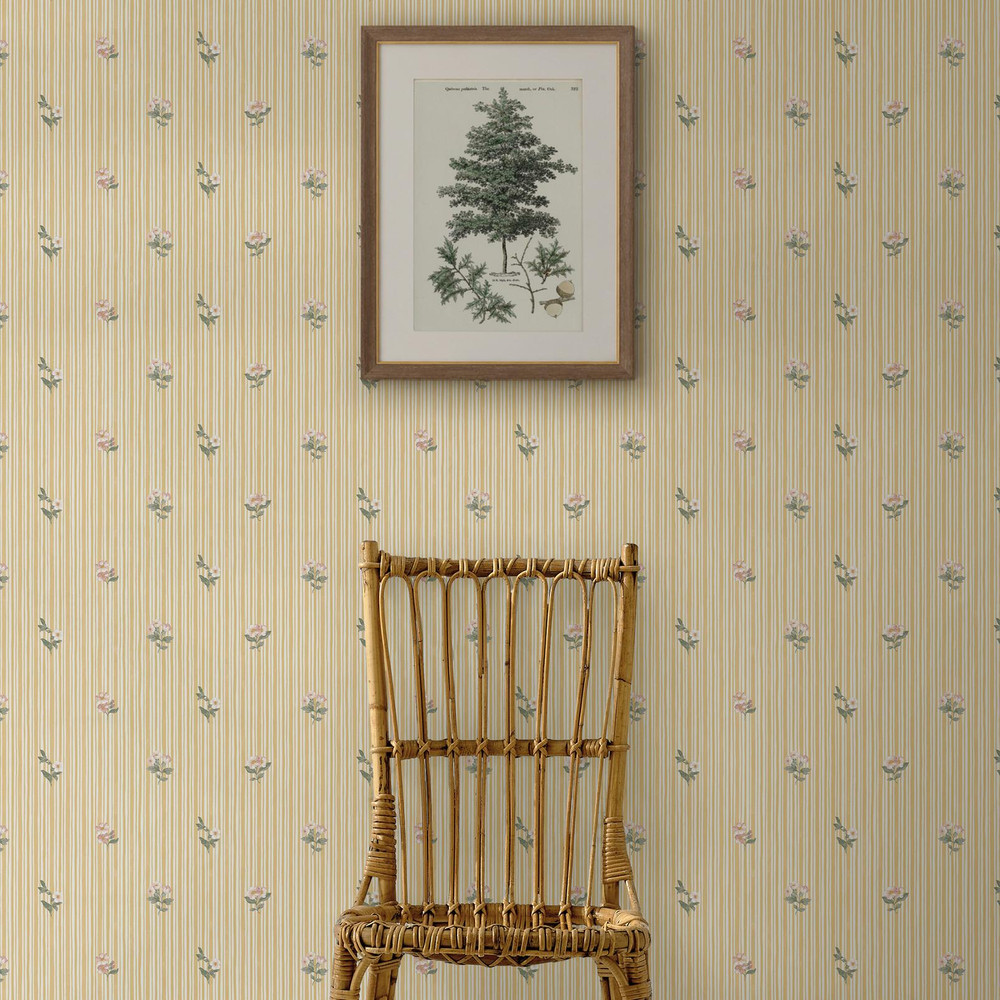 Martha Stewart Garden Stripe Ochre Wallpaper - 146816_ROOMSET_GARDEN STRIPE OCHRE_01.jpg