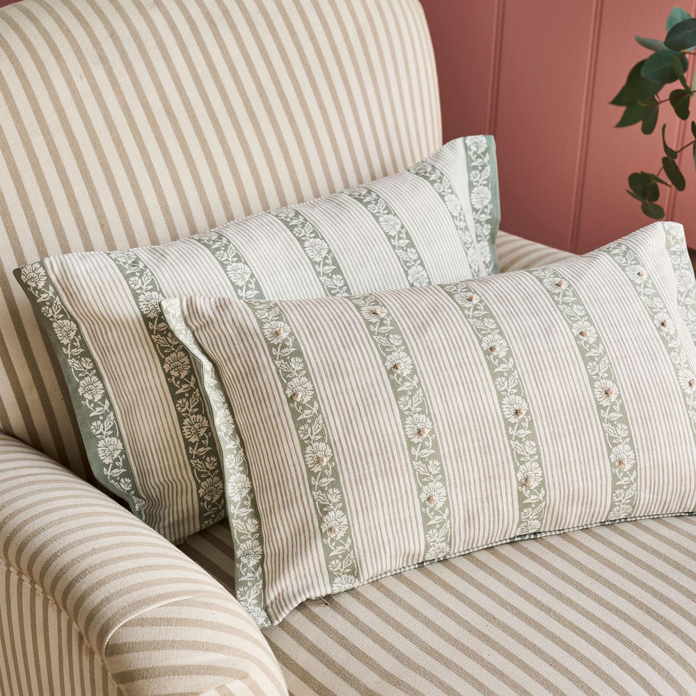 Laura Ashley Semington Sage Green Cushion - LASEMING0142_ROOMSET_SEMINGTON_CHAMBRAY_BLUE_CUSHION_01.jpg
