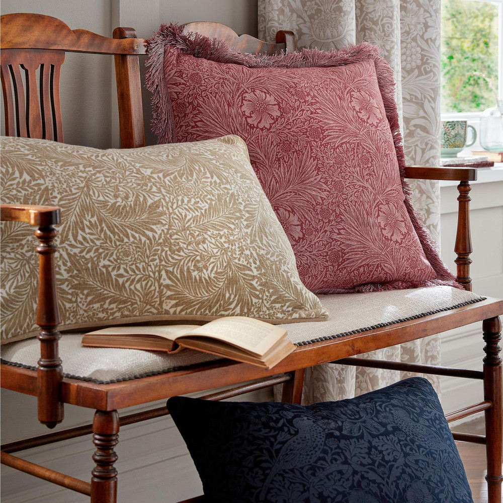William Morris Marigold Brick Pink Cushion - WMMARI0341_ROOMSET_MARIGOLD_BRICK_PINK_CUSHION_01.jpg