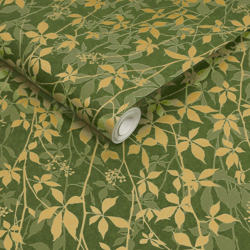 Clarissa Hulse Virginia Creeper Basil & Gold Wallpaper - 147010_ROLLSHOT_VIRGINIA CREEPER_BASIL & GOLD_01.jpg